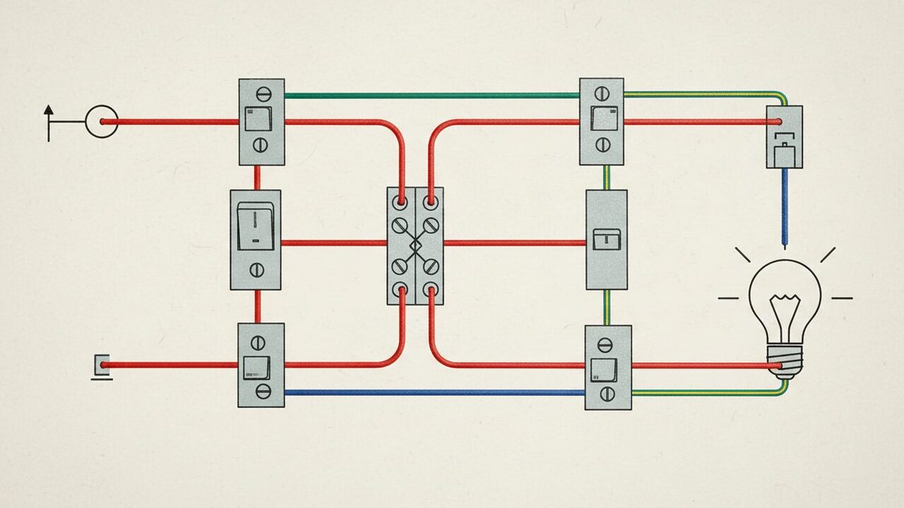 découvrez comment réaliser un schéma électrique va-et-vient avec 3 interrupteurs (permutateur) pour contrôler facilement vos éclairages depuis plusieurs points.