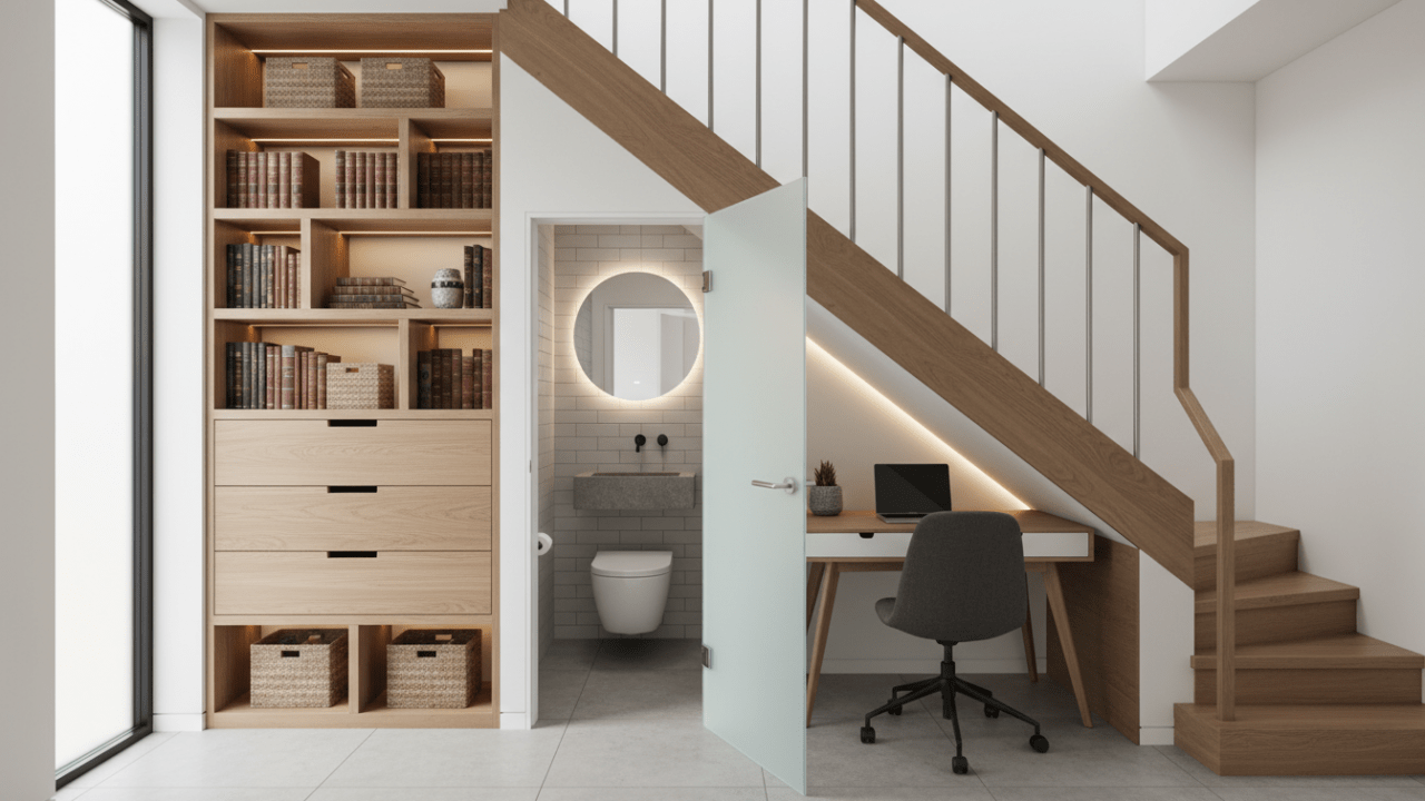 découvrez des idées d'aménagement sous l'escalier pour optimiser l'espace avec des rangements, des wc astucieux ou un bureau fonctionnel.