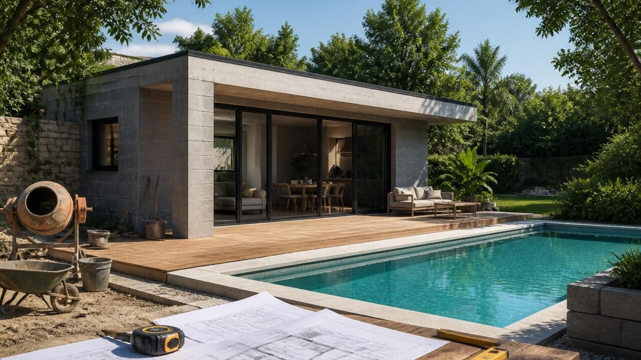 découvrez tout ce qu'il faut savoir sur la construction d'un pool house en parpaing : prix, démarches administratives comme le permis de construire, et les étapes clés pour réussir votre projet.