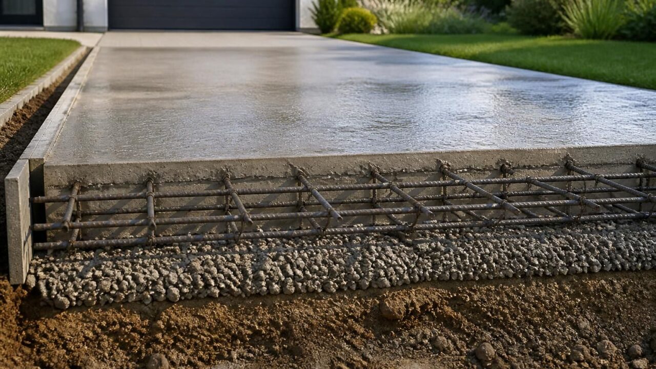 découvrez comment choisir l'épaisseur et le ferraillage adaptés pour une allée carrossable en béton durable et résistante.