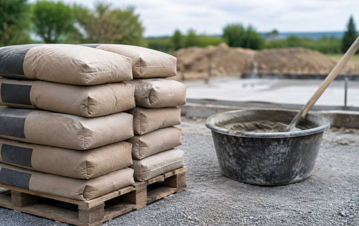 Sacs empilés sur un chantier : combien de sacs de béton pour 1 m³